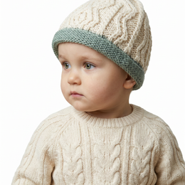 Chapeau Trá Beag Baby Merino Aran - Écume de mer
