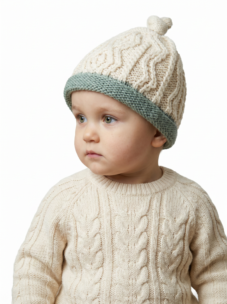 Chapeau Trá Beag Baby Merino Aran - Écume de mer