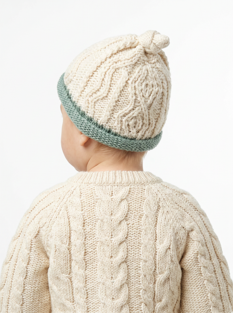 Chapeau Trá Beag Baby Merino Aran - Écume de mer
