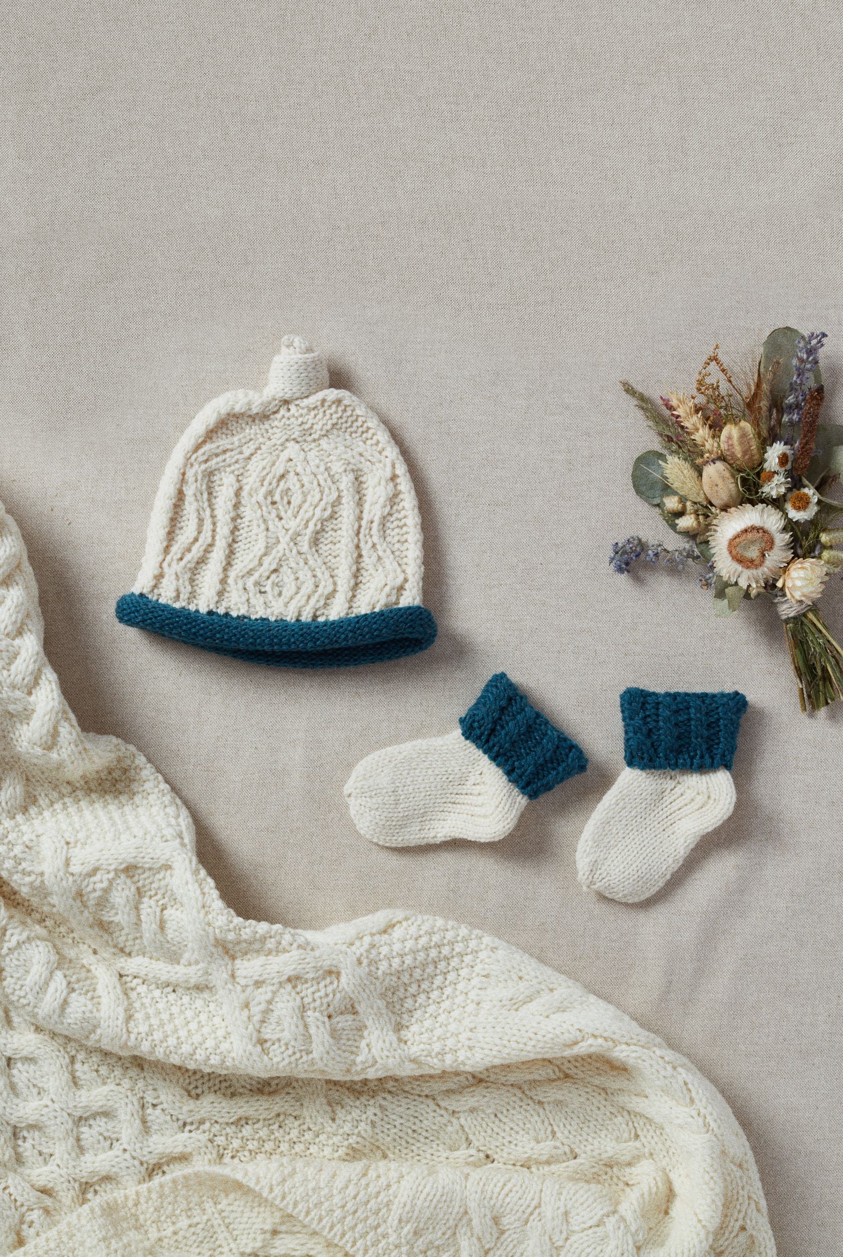 Trá Beag Baby Aran Wool Hat Teal Aran Woollen Mills