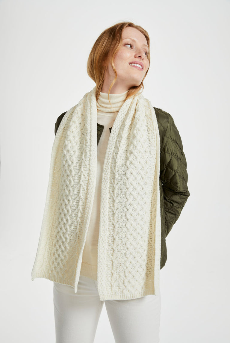 Merino wool, scarf, aran scarf,wool scarves, gift, made in Ireland, knitwear, Hat & Scarf, Irish, cream