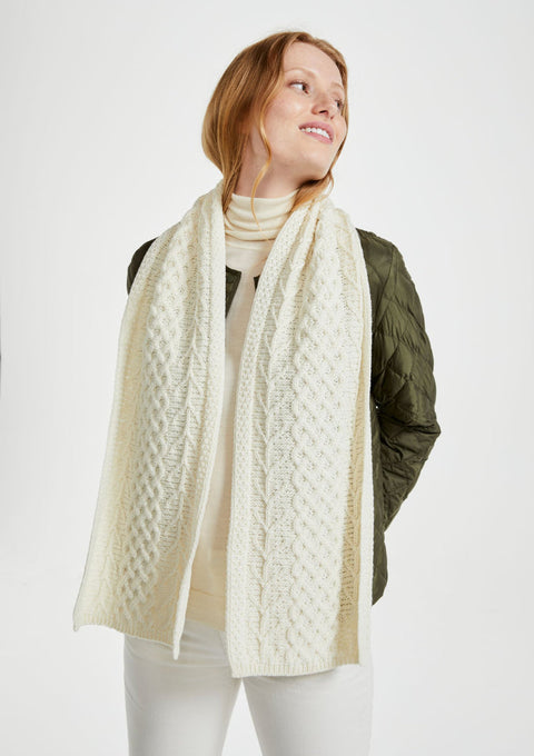 Merino wool, scarf, aran scarf,wool scarves, gift, made in Ireland, knitwear, Hat & Scarf, Irish, cream
