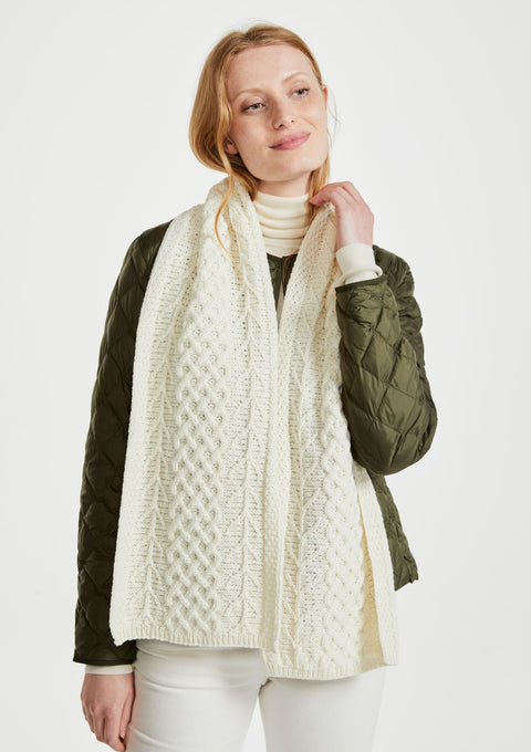 Merino wool, scarf, aran scarf, cream scarf, wool scarves, gift, made in Ireland, knitwear, Hat & Scarf