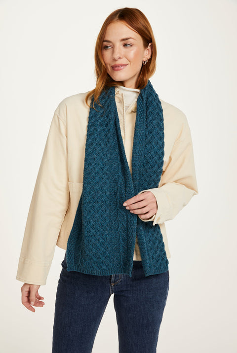 Kilconnell Plaited Aran scarf -  Irish Sea