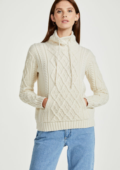 women's sweater,  Aran wool, merino wool, made in Ireland, Irish sweater, sweater for women, knitwear, cream sweater 