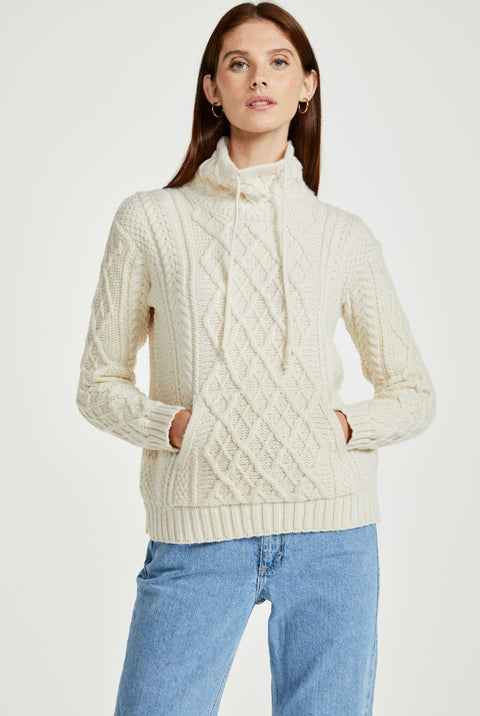 Enniscoe Drawstring Aran Sweater - Cream