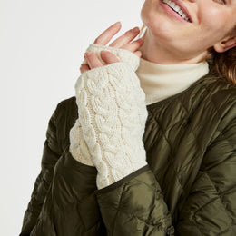 Rosmore Aran Fingerless Mittens - Cream