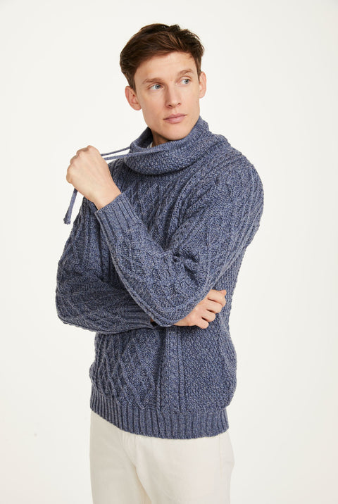Nephin Mens Aran Sweater - Denim