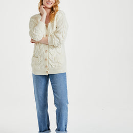 Downpatrick Damen Aran Strickjacke - Creme
