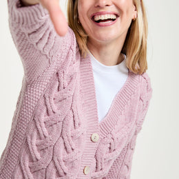 Cardigan Aran en laine mérinos Downpatrick pour femme - Rose