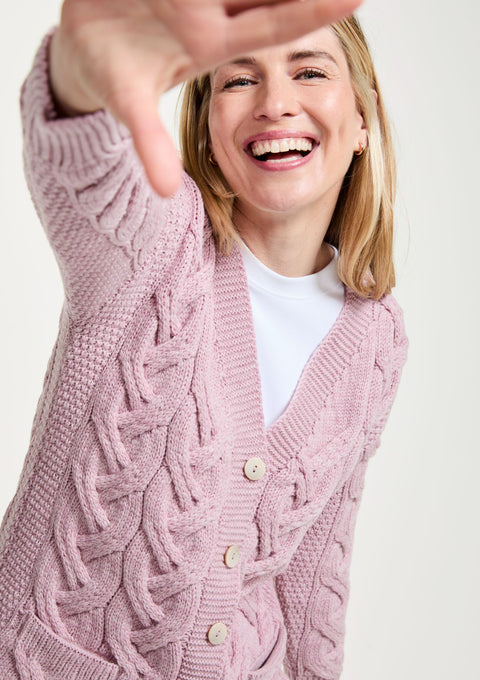 Merino Wool sweater, made in Ireland, wool jumper, knitwear, cardigan, Ireland,aran sweater, Buttoned sweater, wool cardigan,pink,V Neck