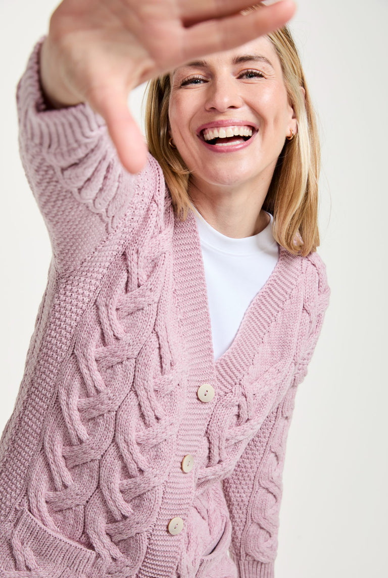 Cardigan Aran pour femme Downpatrick - Rose