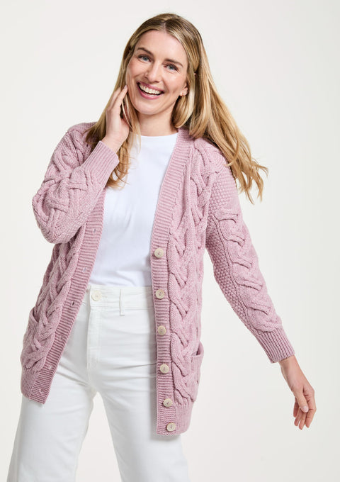 Merino Wool sweater, made in Ireland, wool jumper, knitwear, cardigan, Ireland,aran sweater, Buttoned sweater, wool cardigan,pink,V Neck