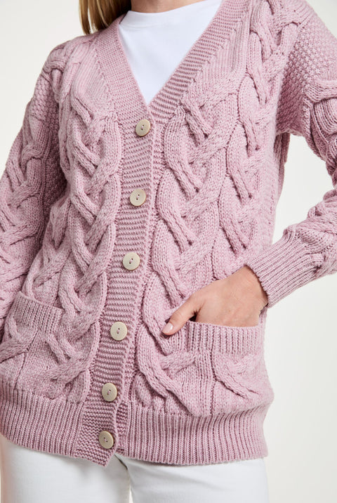 Downpatrick Ladies Aran Cardigan - Pink