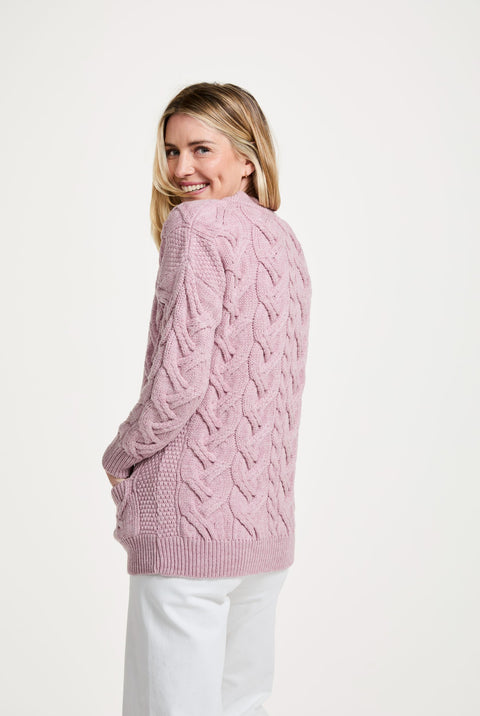 Cardigan Aran pour femme Downpatrick - Rose