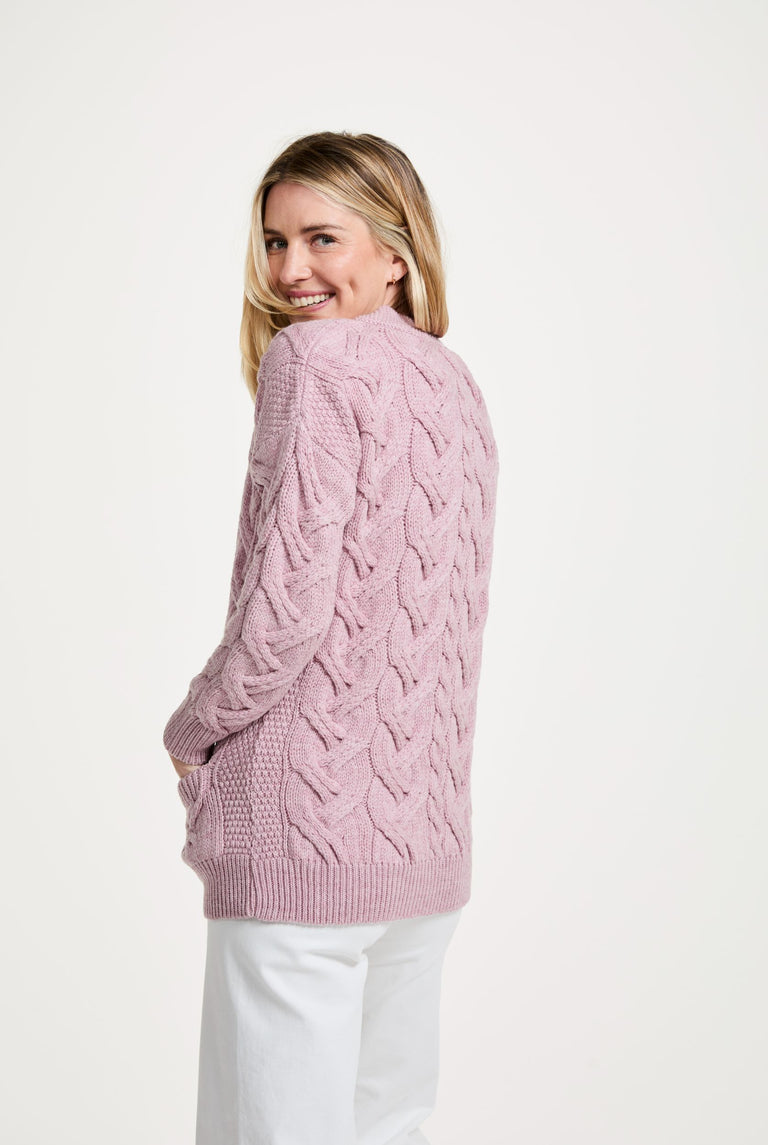 Downpatrick Ladies Aran Cardigan - Pink