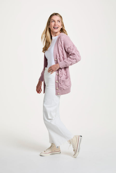 Downpatrick Ladies Aran Cardigan - Pink