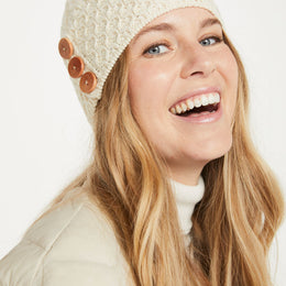 Shrule Merino Aran Hat with Pom Pom - Cream