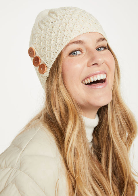 Ladies' hat, merino wool, wool hats,aran, knitwear, made in Ireland, Hat & Scarf, gift, oat, Ireland, pom pom