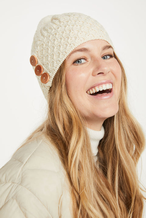 Shrule Aran Hat with Pom Pom - Cream