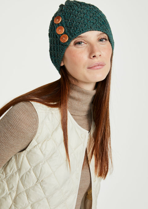 Ladies' hat, merino wool, wool hats,aran, knitwear, made in Ireland, Hat & Scarf, gift, green, Ireland,pom pom