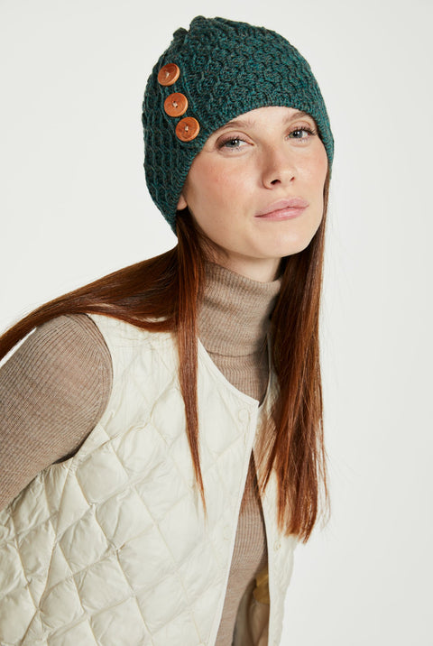 Shrule Aran Hat with Pom Pom - Forest Green