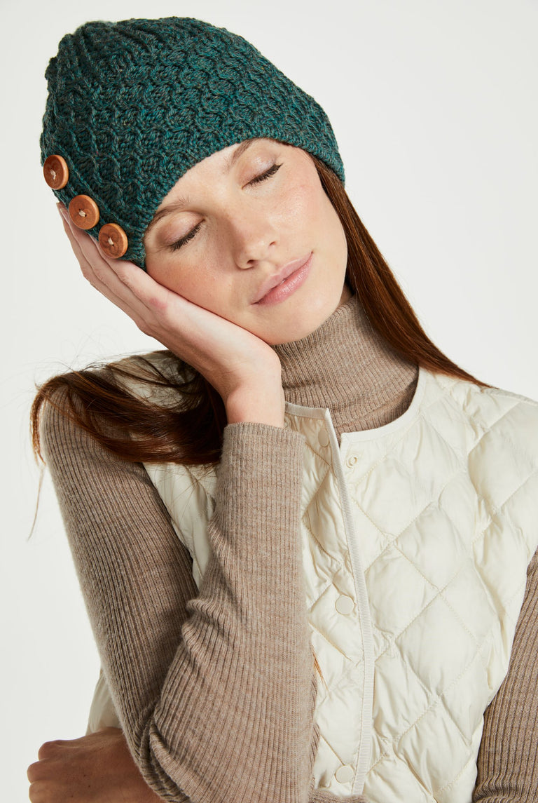 Shrule Aran Hat with Pom Pom - Forest Green