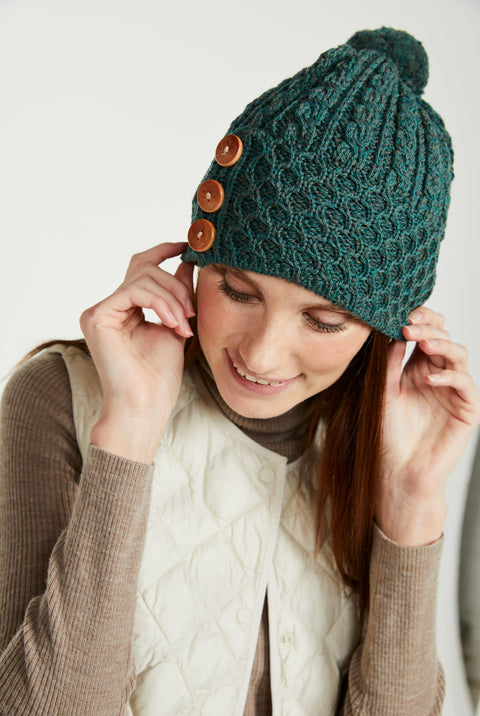 Chapeau Shrule Aran avec pompon - Vert forêt