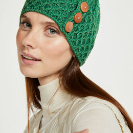 Shrule Merino Aran Hat with Pom Pom - Green