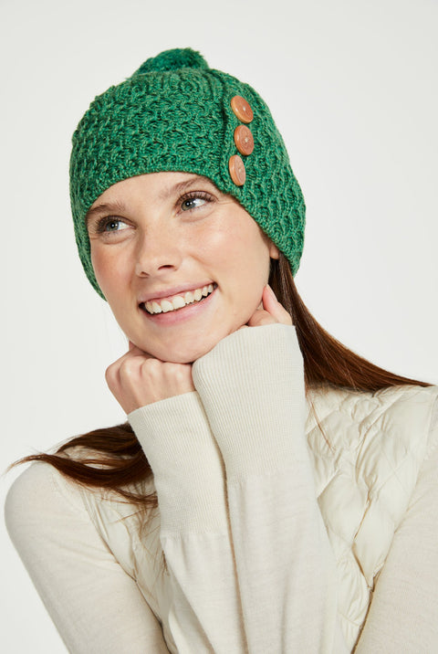 Shrule Aran Hat with Pom Pom - Green