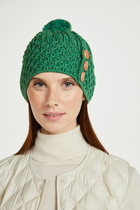 Shrule Aran Hat with Pom Pom - Green