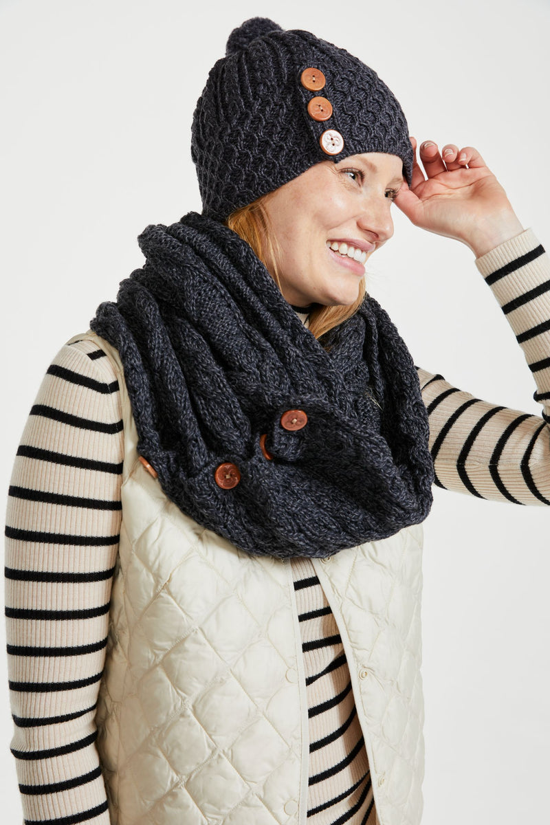 Ladies' hat, merino wool, wool hats,aran, knitwear, made in Ireland, Hat & Scarf, gift, Ireland, pom pom