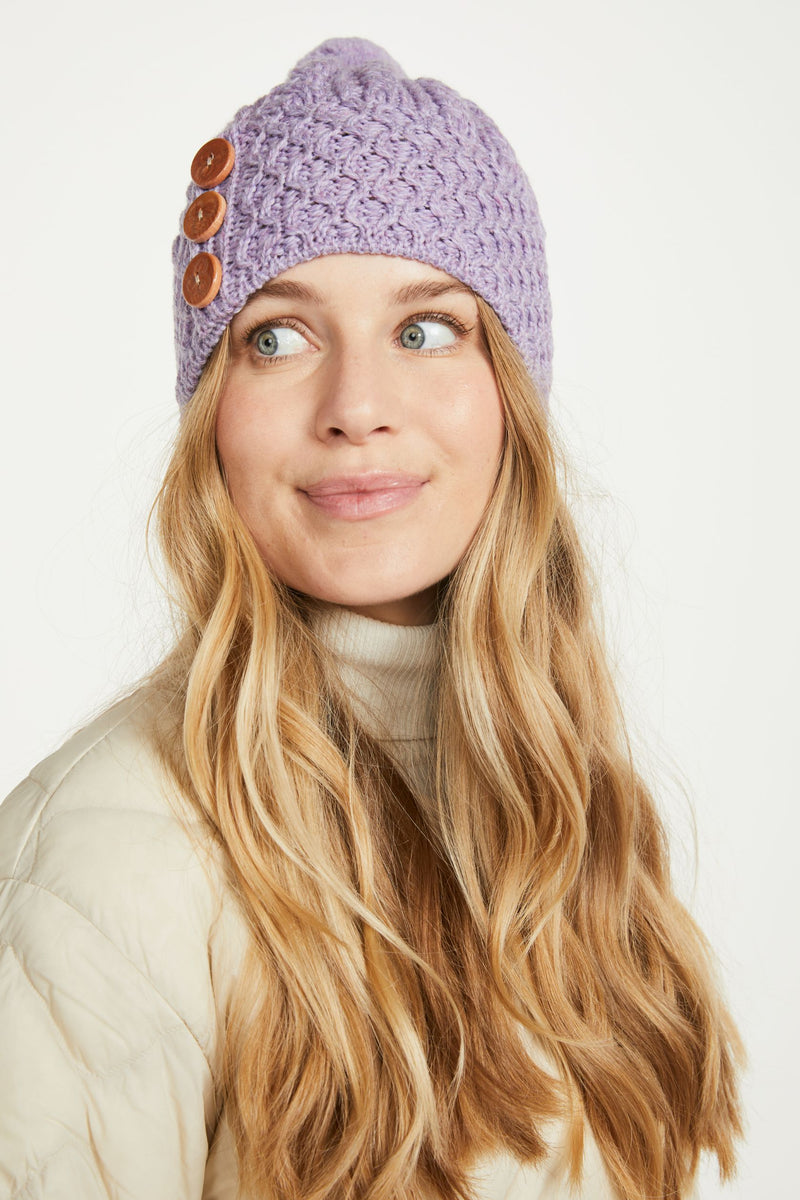 Ladies' hat, merino wool, wool hats,aran, knitwear, made in Ireland, Hat & Scarf, gift,lavender, Ireland, pom pom