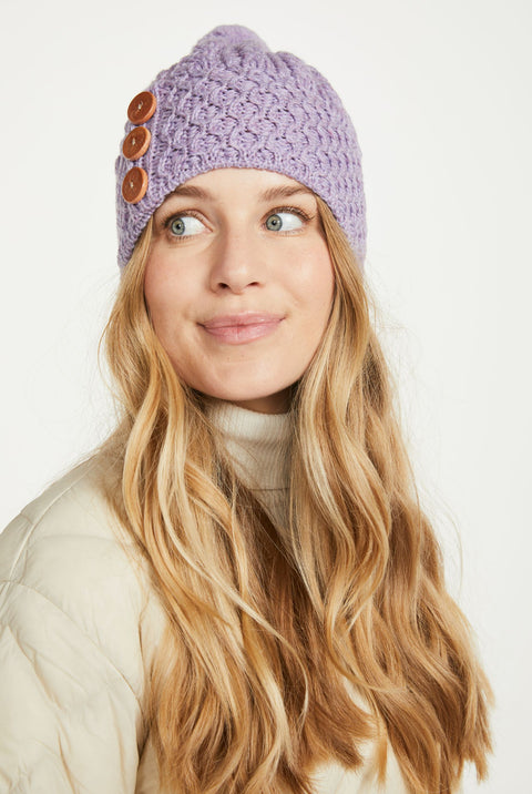 Shrule Aran Hat with Pom Pom - Lavender