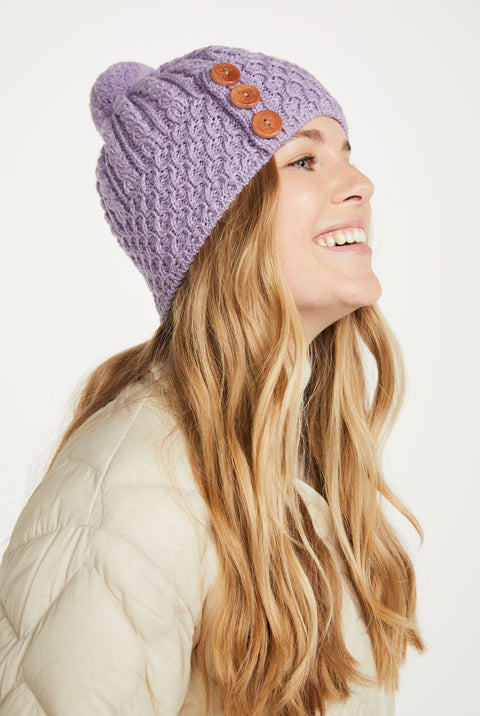 Shrule Aran Hat with Pom Pom - Lavender