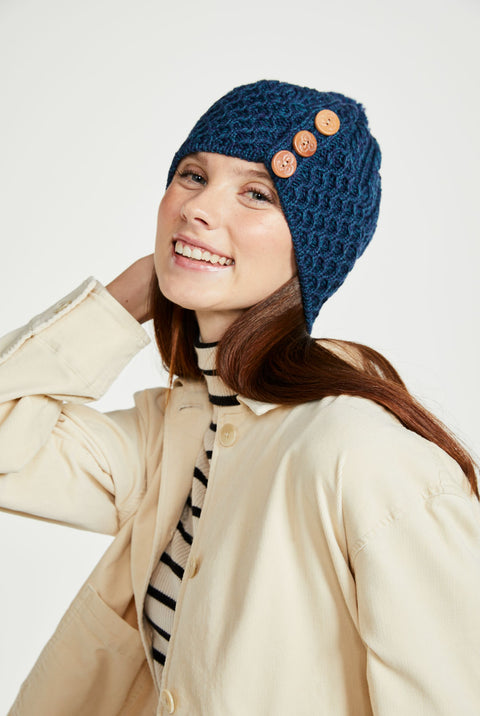 Shrule Aran Hat with Pom Pom - Atlantic Blue