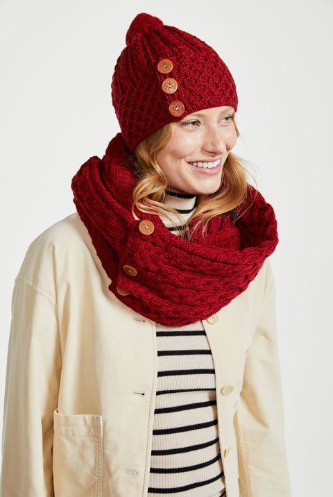 Shrule Aran Hat with Pom Pom - Red