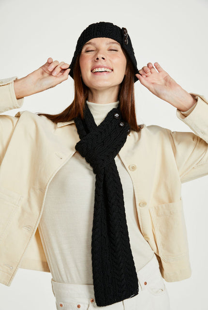 Hat & Scarf, merino wool, made in Ireland, knitwear,aran hat, ladies hat, Ireland,black