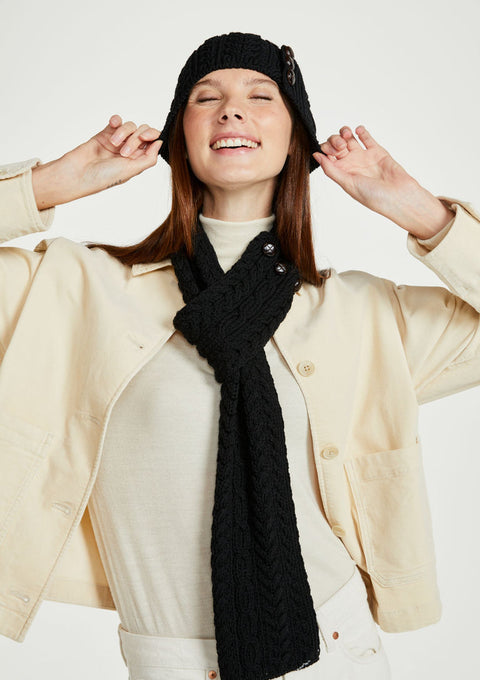 Hat & Scarf, merino wool, made in Ireland, knitwear,aran hat, ladies hat, Ireland,black