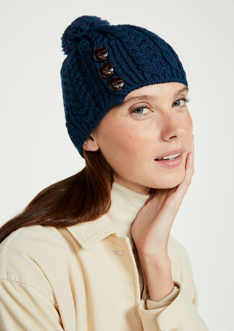 Hat & Scarf, merino wool, made in Ireland, knitwear,aran hat, ladies hat, Ireland, pom pom, gift