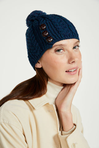 Cong Aran Hat with Pom Pom -  Atlantic Blue