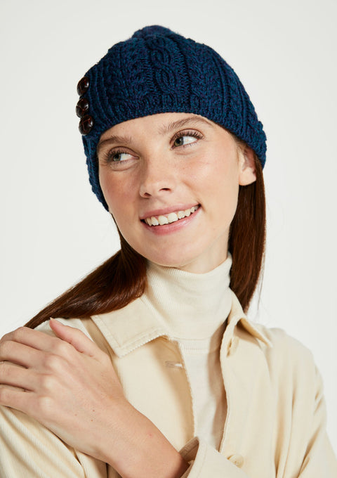 Hat & Scarf, merino wool, made in Ireland, knitwear, blue,aran, ladies hat, Ireland,woollen hats