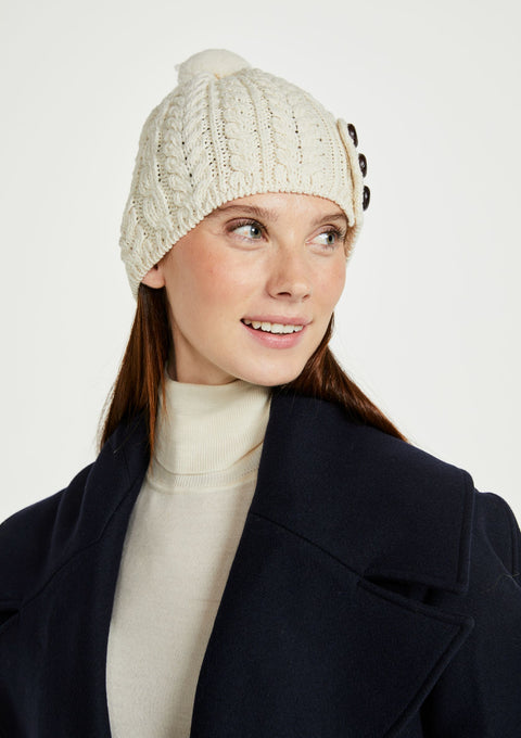 Hat & Scarf, merino wool, made in Ireland, knitwear, cream,aran, ladies hat, Ireland,woollen hats