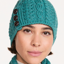 Cong Aran Merino Hat with Pom Pom - Teal