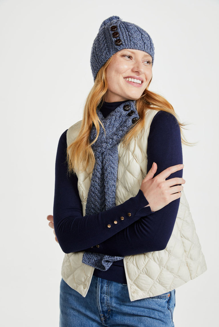 Hat & Scarf, merino wool, made in Ireland, knitwear,aran hat, ladies hat, Ireland, pom pom, gift