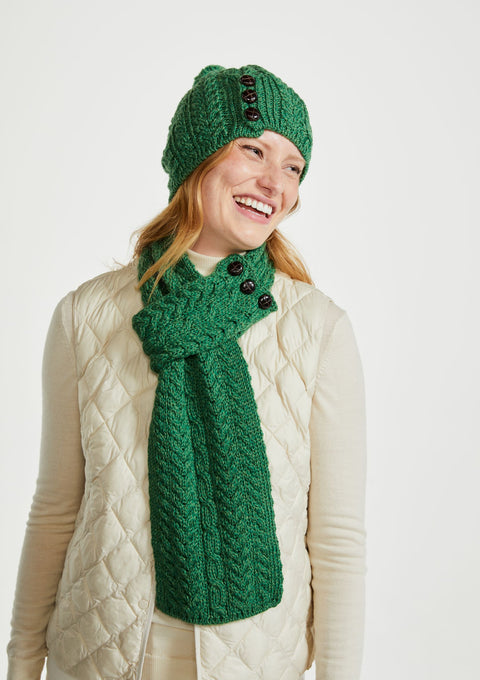 Merino wool, Hat & Scarf, wool hats, Arran knitwear, knitwear, green, gift, Ireland, Pom Pom