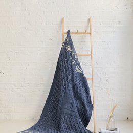 Farraige Merino Aran Throw - Denim