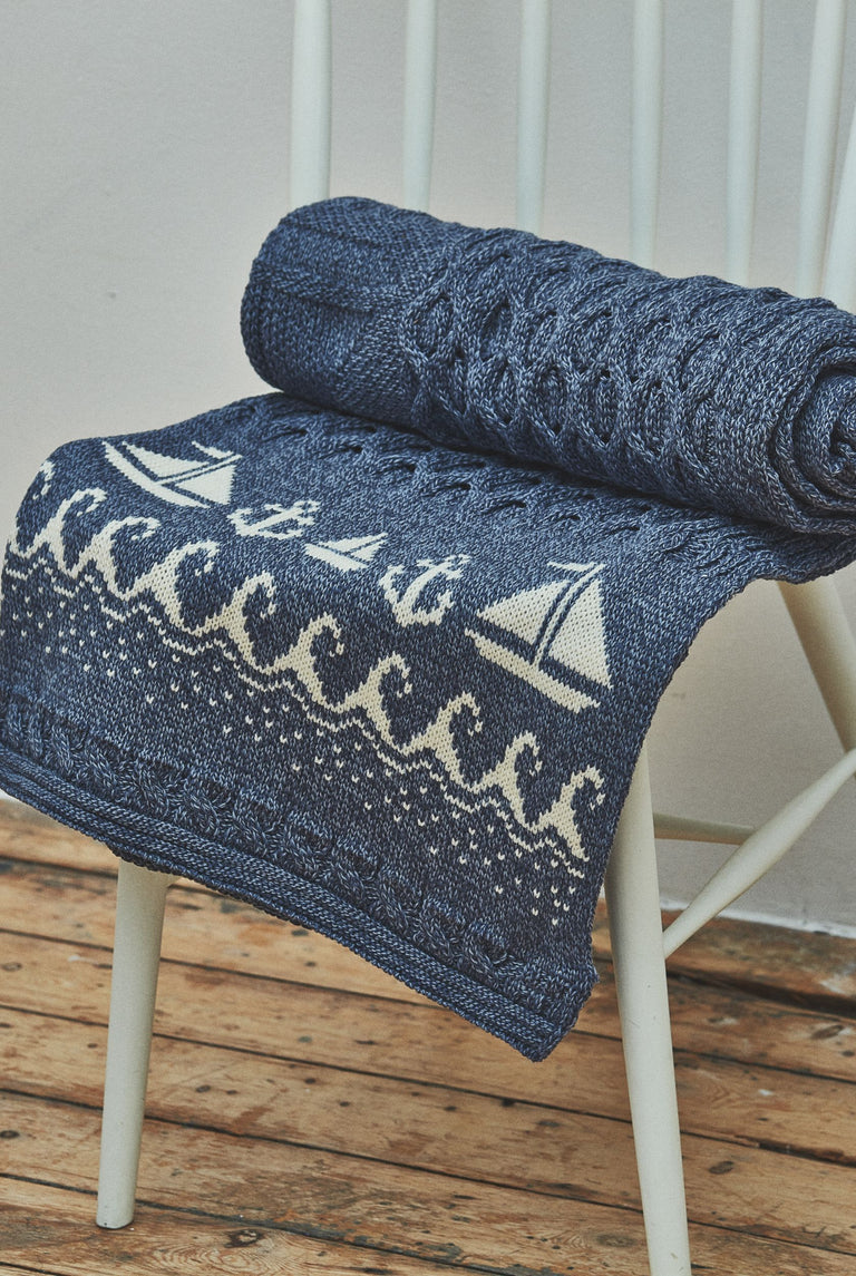 Farraige Aran Throw - Denim