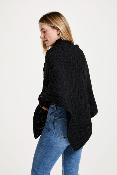 Aasleagh Falls Damen Aran Poncho - Schwarz