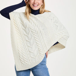 Aasleagh Falls Damen Aran Poncho - Creme